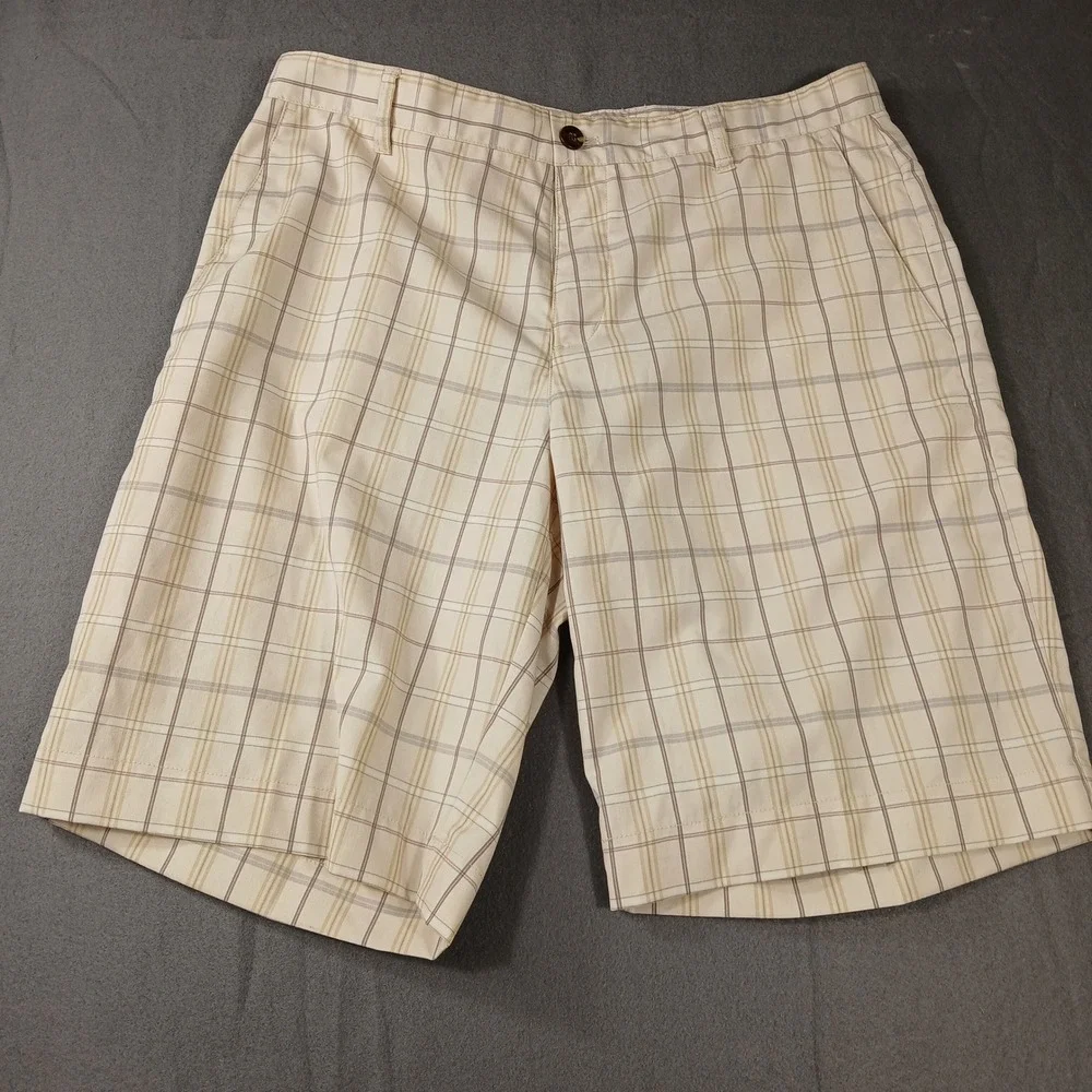 Adidas Golf Shorts Mens 34 Tan Plaid Performance Stretch Flat‎ Front